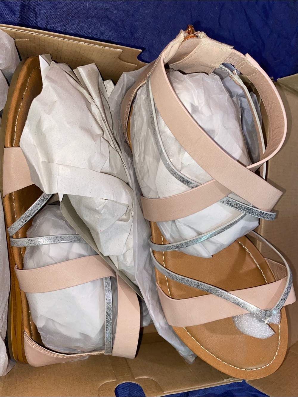 cloudwalkers Blush Pink and Silver Strappy Flat Sandals
